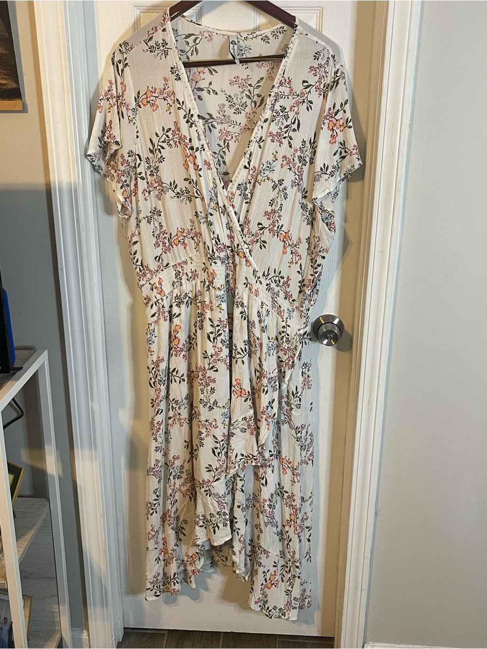 American Rag Cream Floral High-Low Wrap Dress